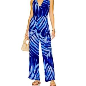 Bella Dahl Halter Style Jumpsuit Blue Print Low Back Flowy XS Boho Indie Resort